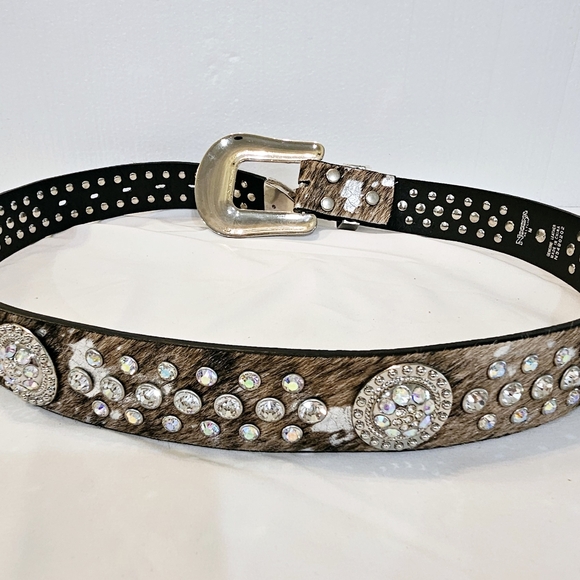 Ladies Leather Western Cowgirl Glam Crystal Embellished Brown Belt Sz M 40" - Picture 2 of 8